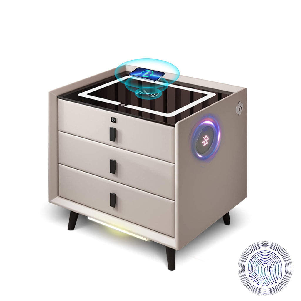 White 3 Drawer Smart Nightstand with Wireless Charging N91124