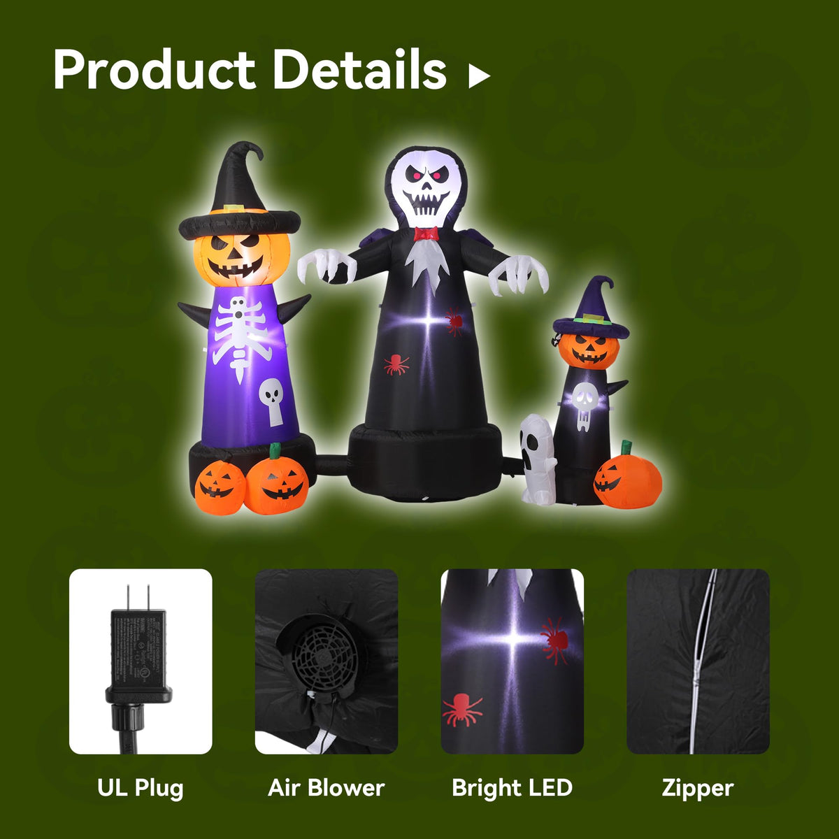 9FT Halloween Inflatable Grim Reaper with Built-in LED Light I5931