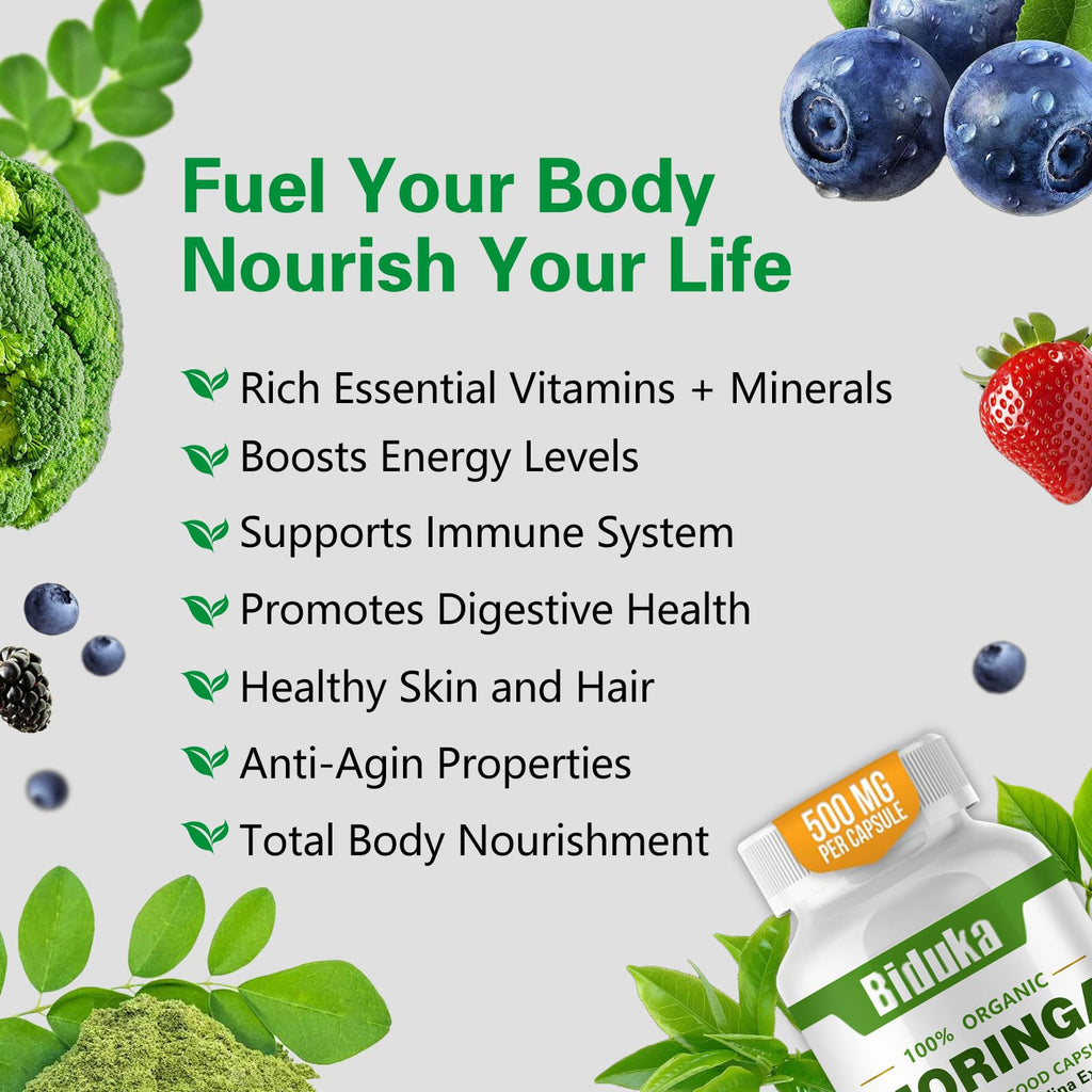 Organic Moringa Capsules 1000mg Vegan Non-GMO 60 Capsules G330