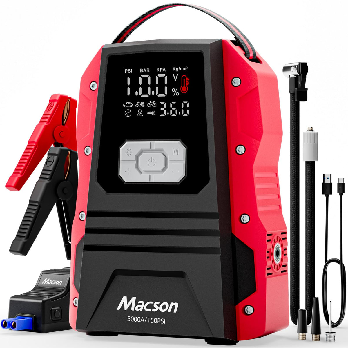 Portable 12V Jump Starter with Air Compressor and 150PSI Tire Inflator A5823