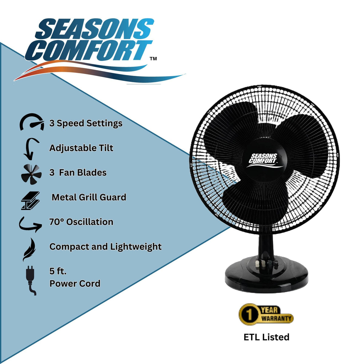 16" Oscillating 3 Speed Table Fan E468735