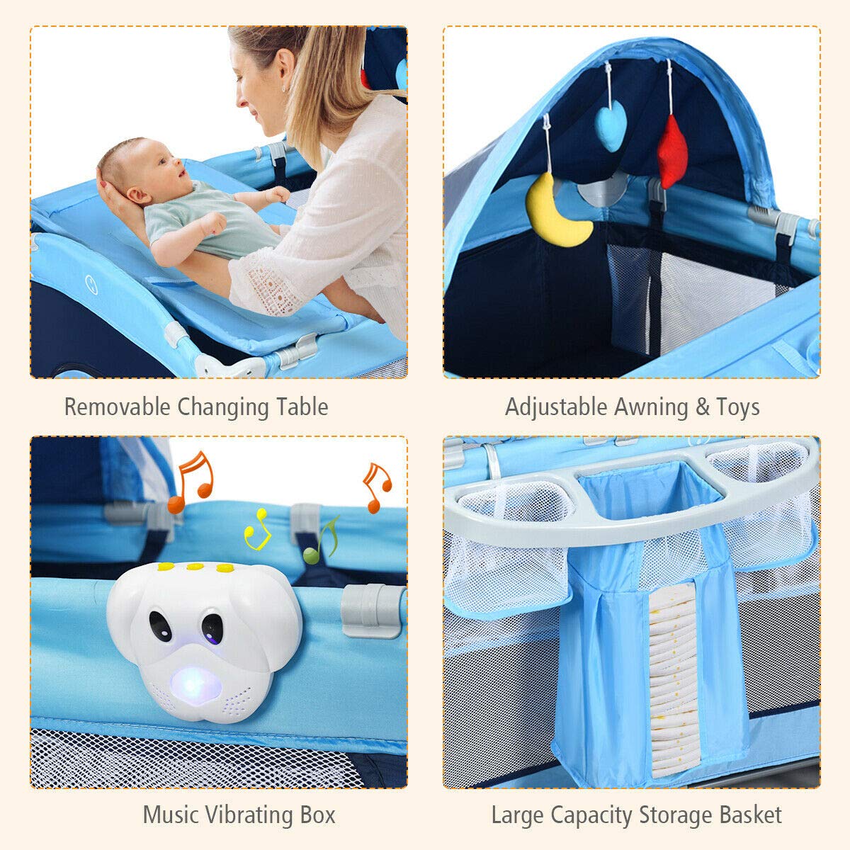 4-in-1 Portable Baby Playard with Bassinet and Changing Table E2452