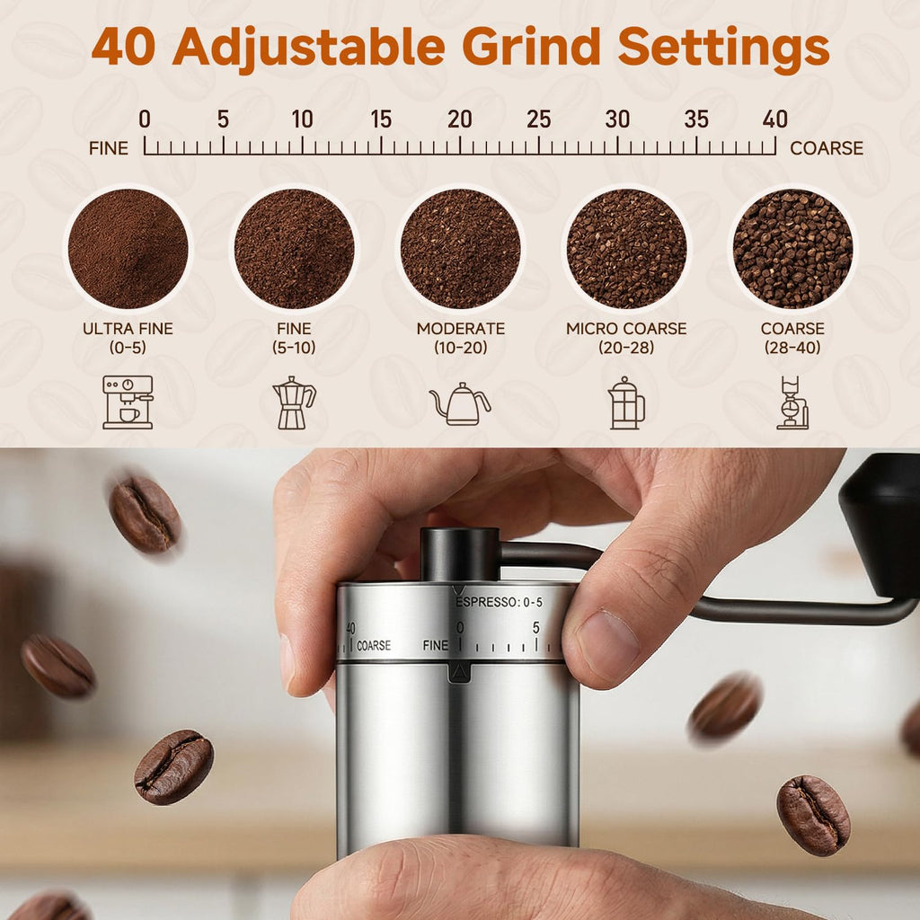 Manual Stainless Steel Conical Burr Coffee Grinder with Hand Crank G194361