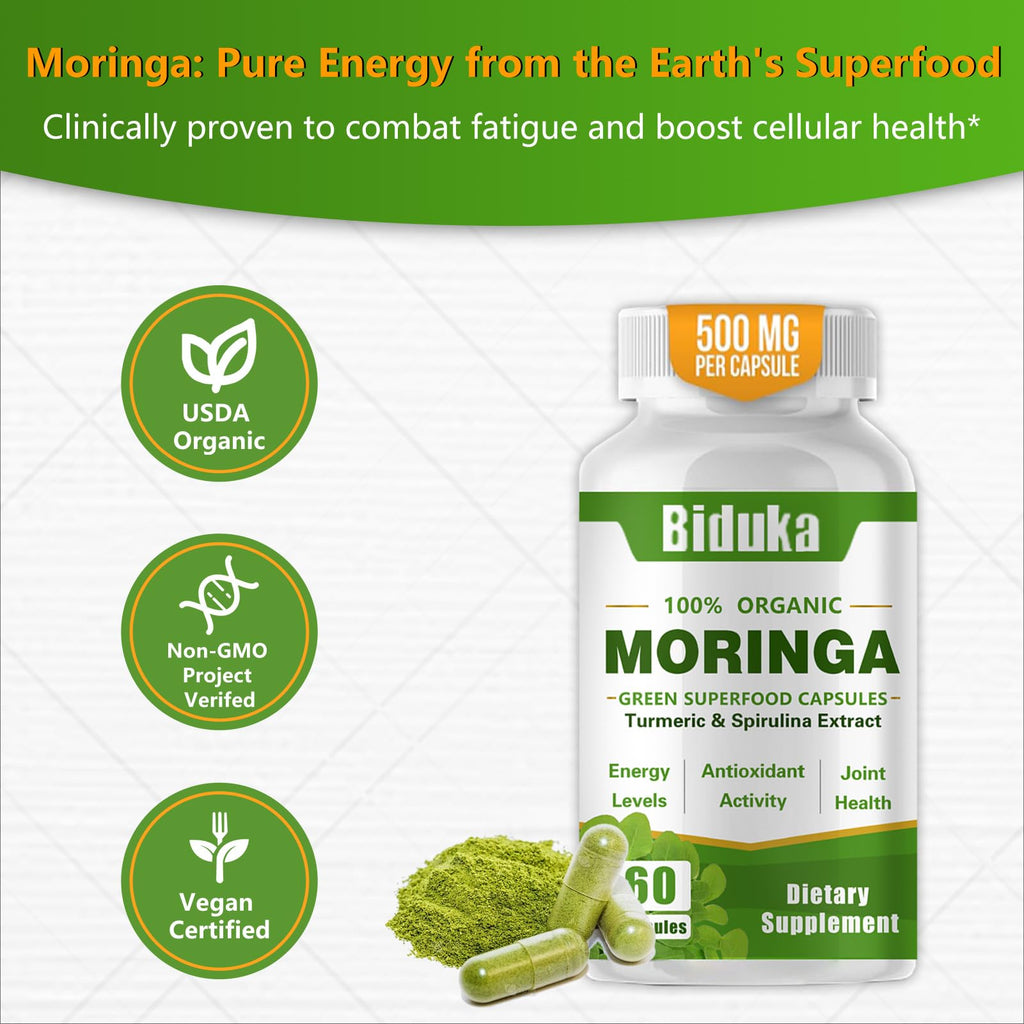 Organic Moringa Capsules 1000mg Vegan Non-GMO 60 Capsules G330
