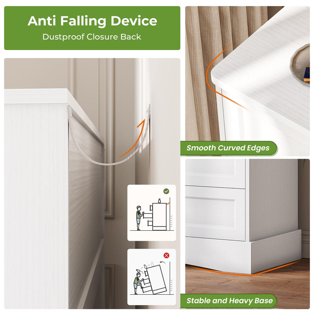 White 9 Drawer Wood Dresser with Charging Station D434172