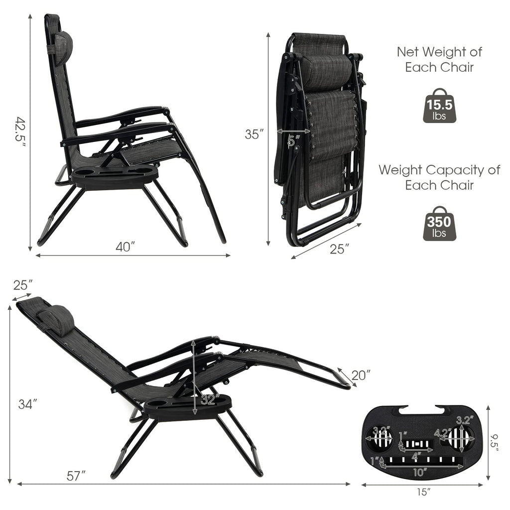 Zero Gravity Lounge Chairs Set of 2 Gray O369278