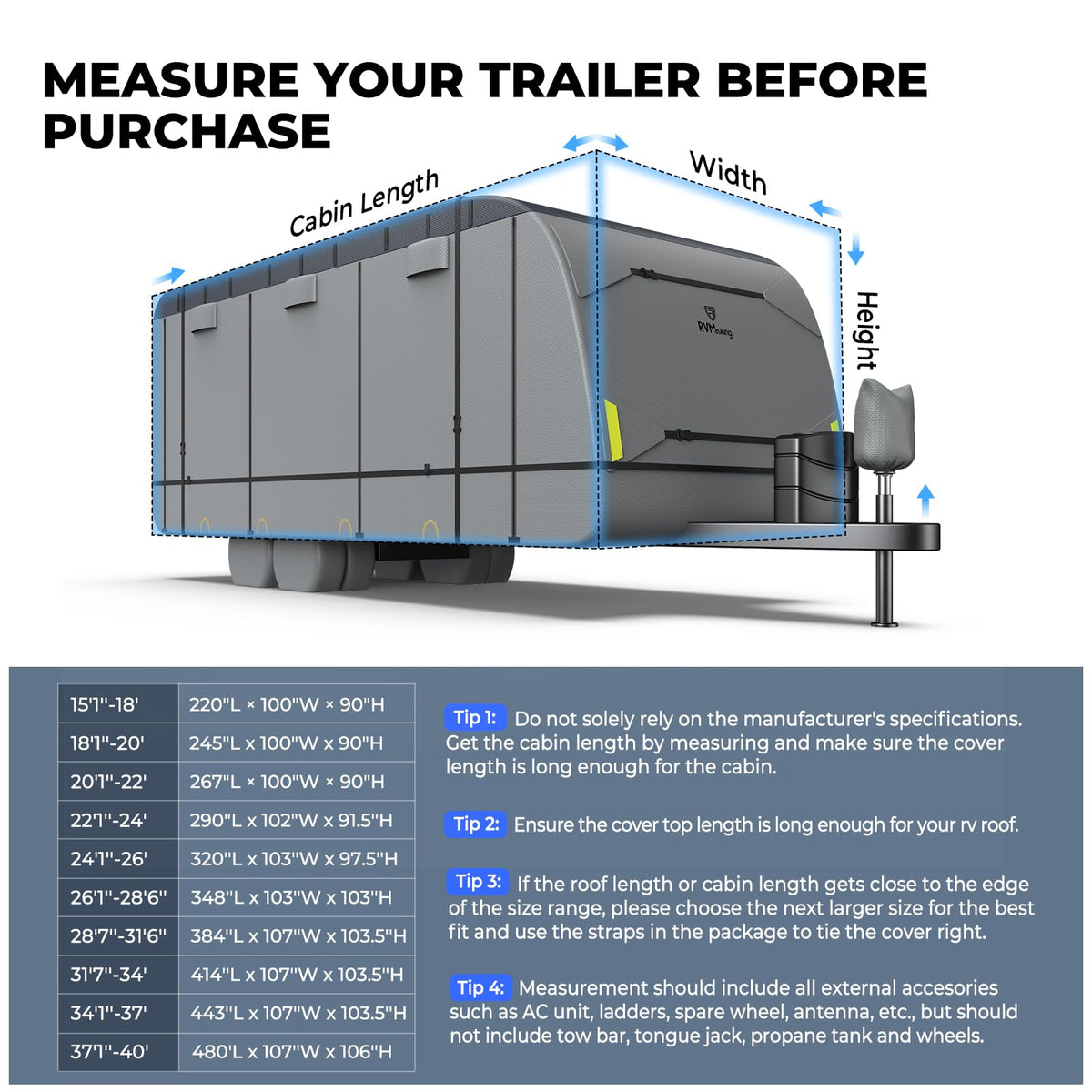 Heavy-Duty 600D Fabric Travel Trailer RV Cover A731531