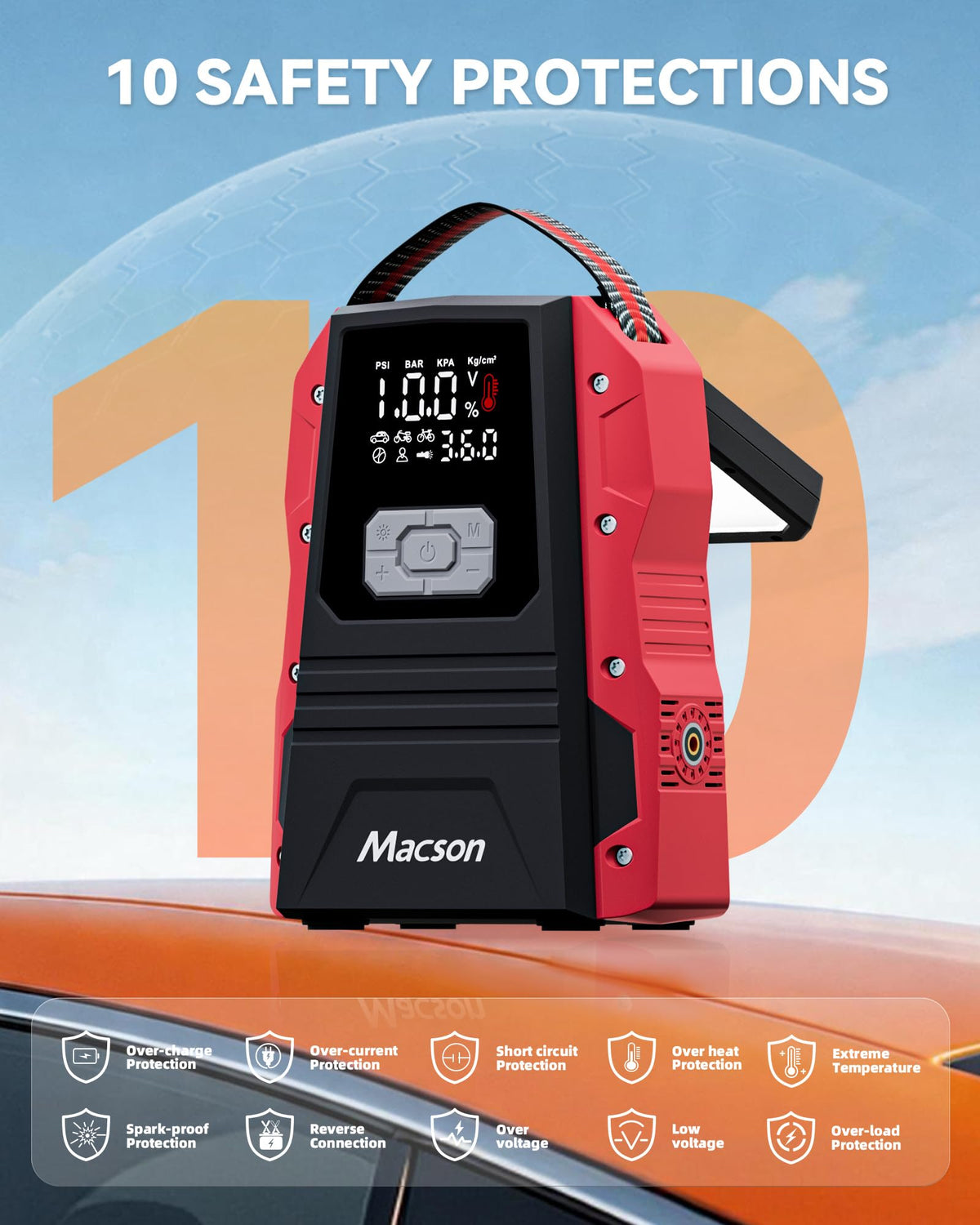 Portable 12V Jump Starter with Air Compressor and 150PSI Tire Inflator A5823