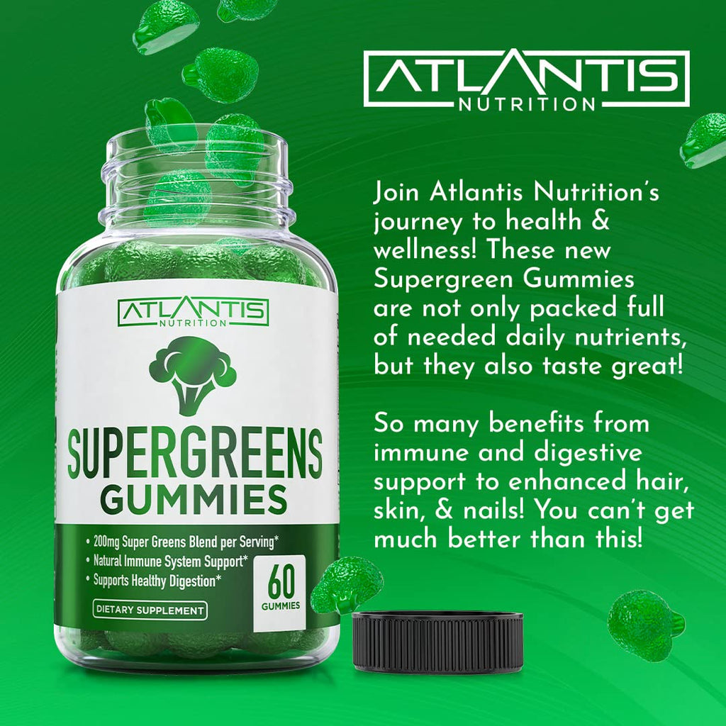 Supergreens Gummies Supplement with Spinach, Broccoli, Moringa, Beet Root, Celery, Green Tea, & Acai, Natural Raspberry Flavor, 60 cnt E246999