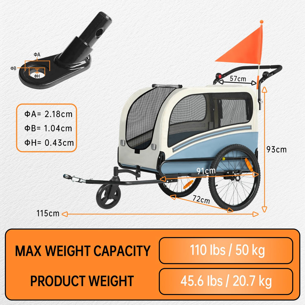 Dog Bike Trailer, 2-in-1 Pet Stroller Cart Bicycle Carrier, Folding with Quick Release Wheels X659783