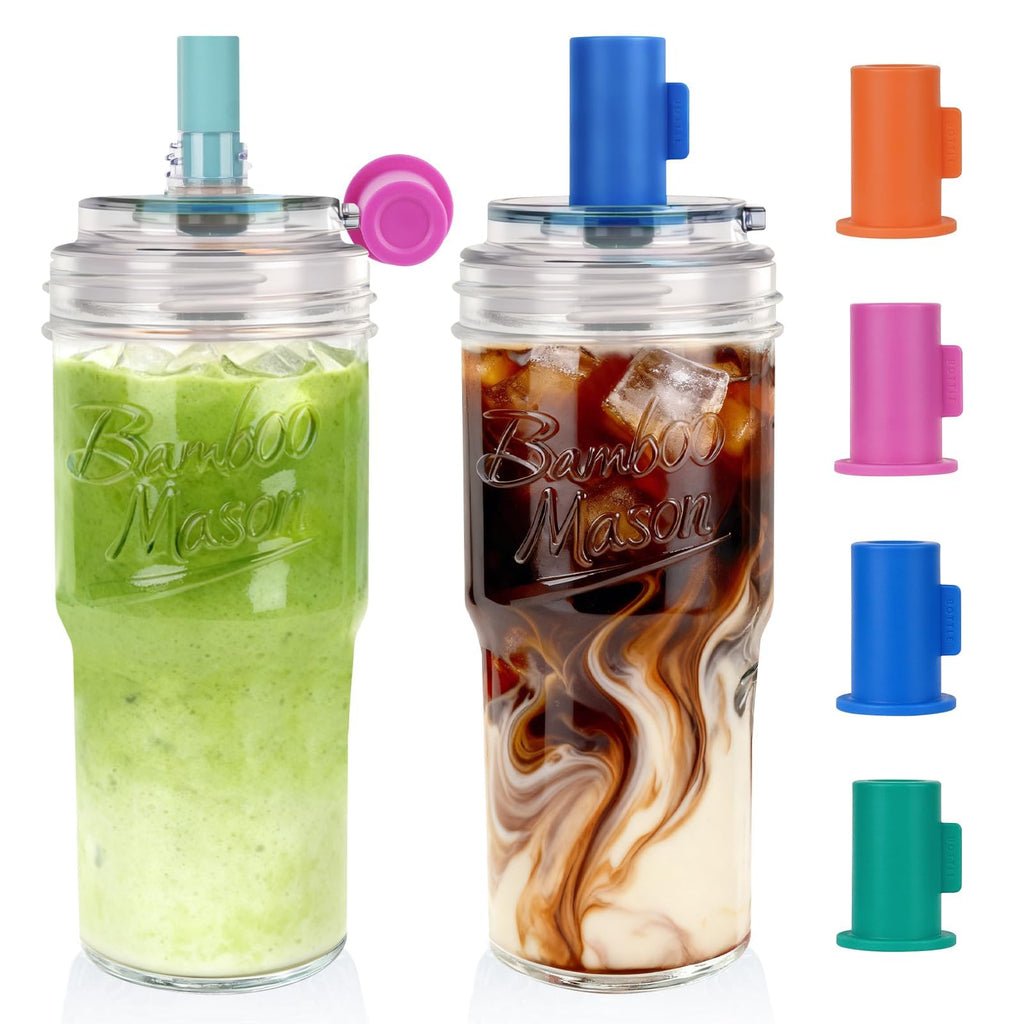 Glass Cups with Lids and Straws 24oz F1903