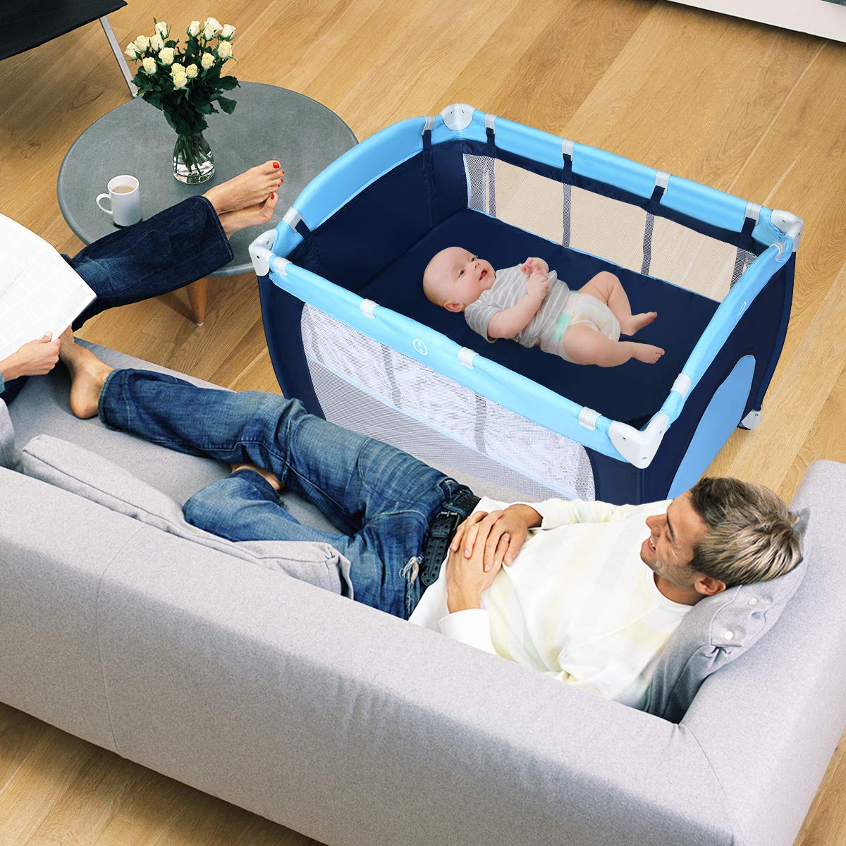 4-in-1 Portable Baby Playard with Bassinet and Changing Table E2452