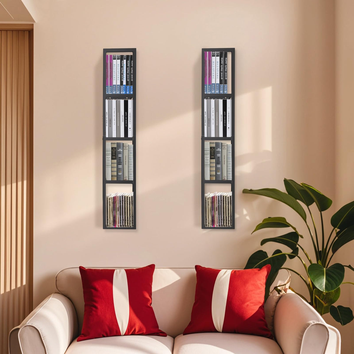 Black 2 Pcs 34Inch Metal Media Storage Rack Y905