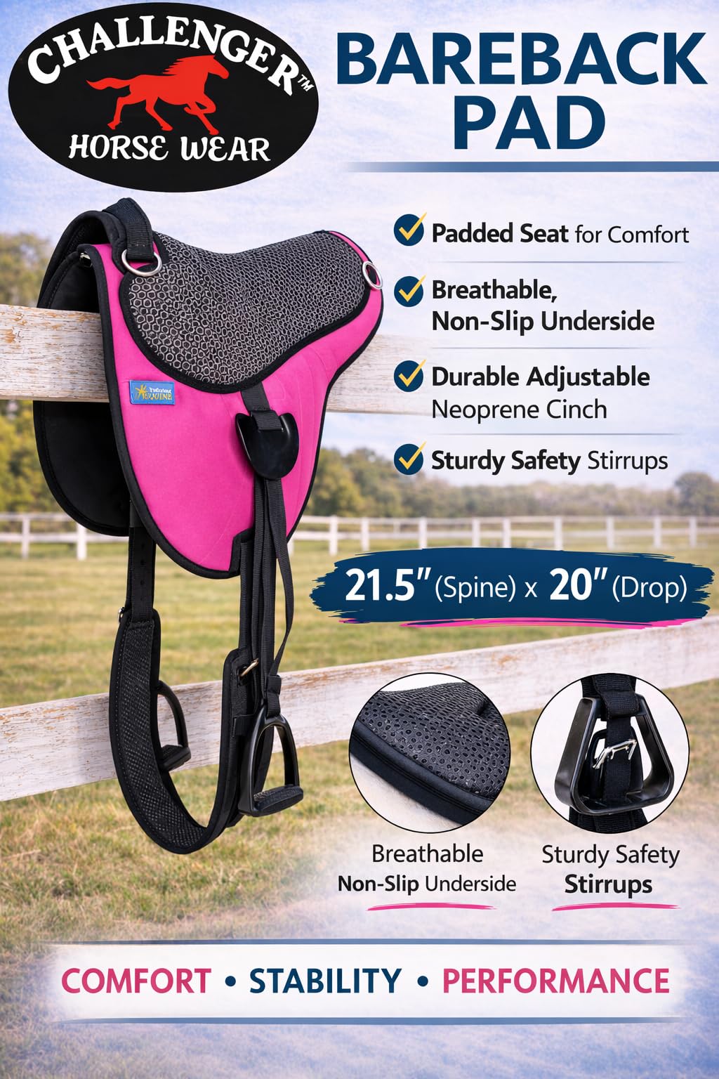 Neoprene Padded Anti-Slip Bareback Saddle Pad O11486