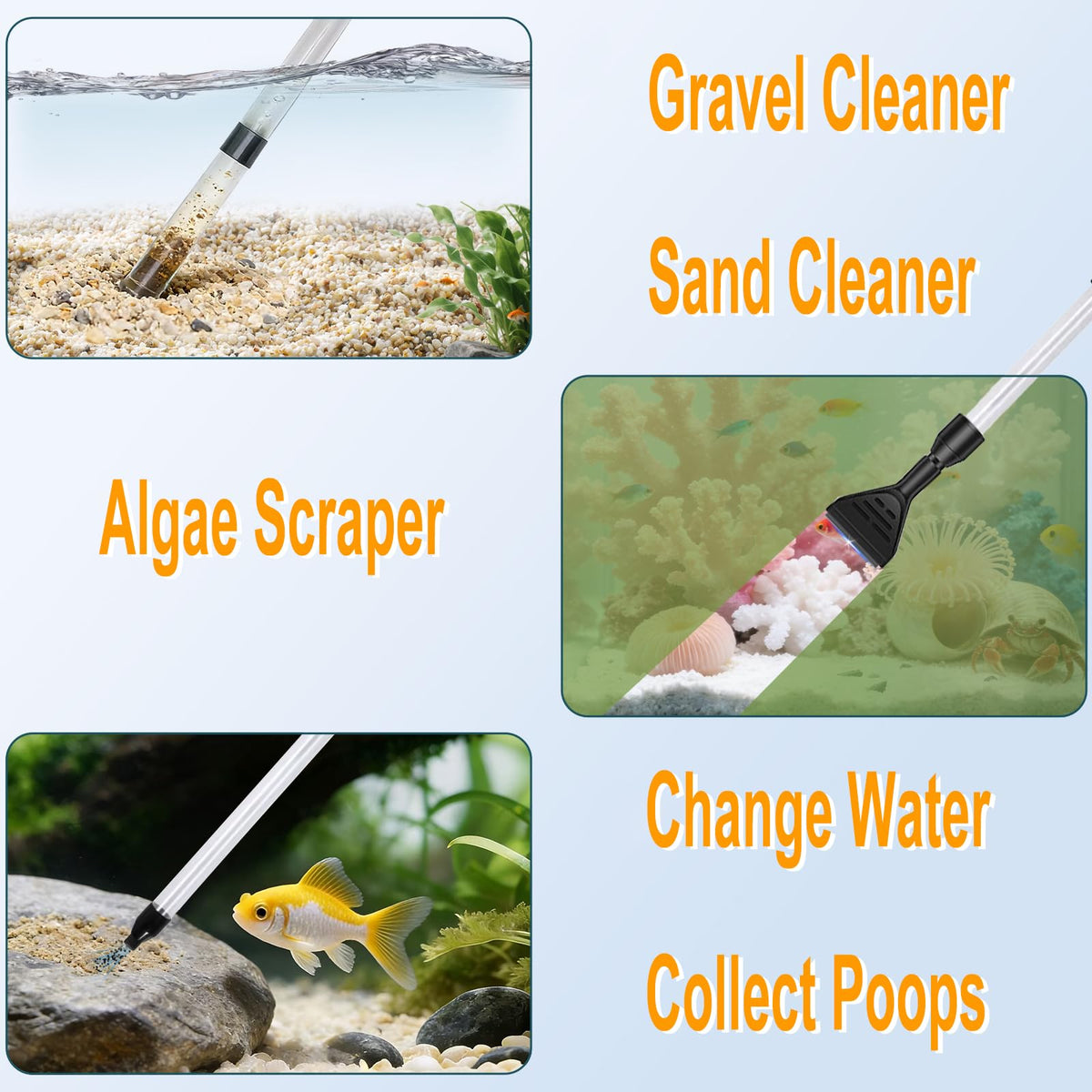 Aquarium Gravel Cleaner with 6Ft Water Hose and Skimmer Net A51706