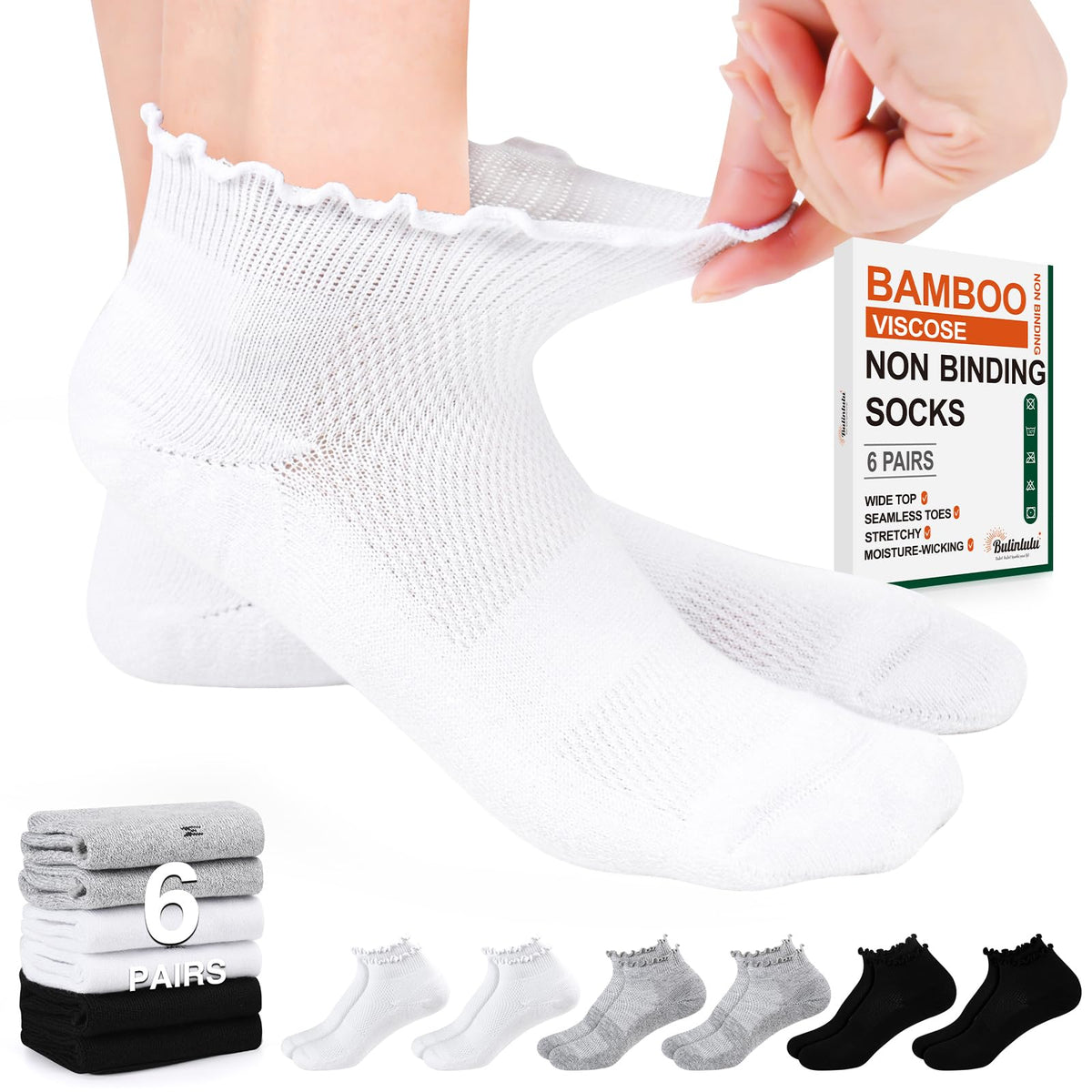 6 Pairs Low Cut Non Binding Ankle Socks U729