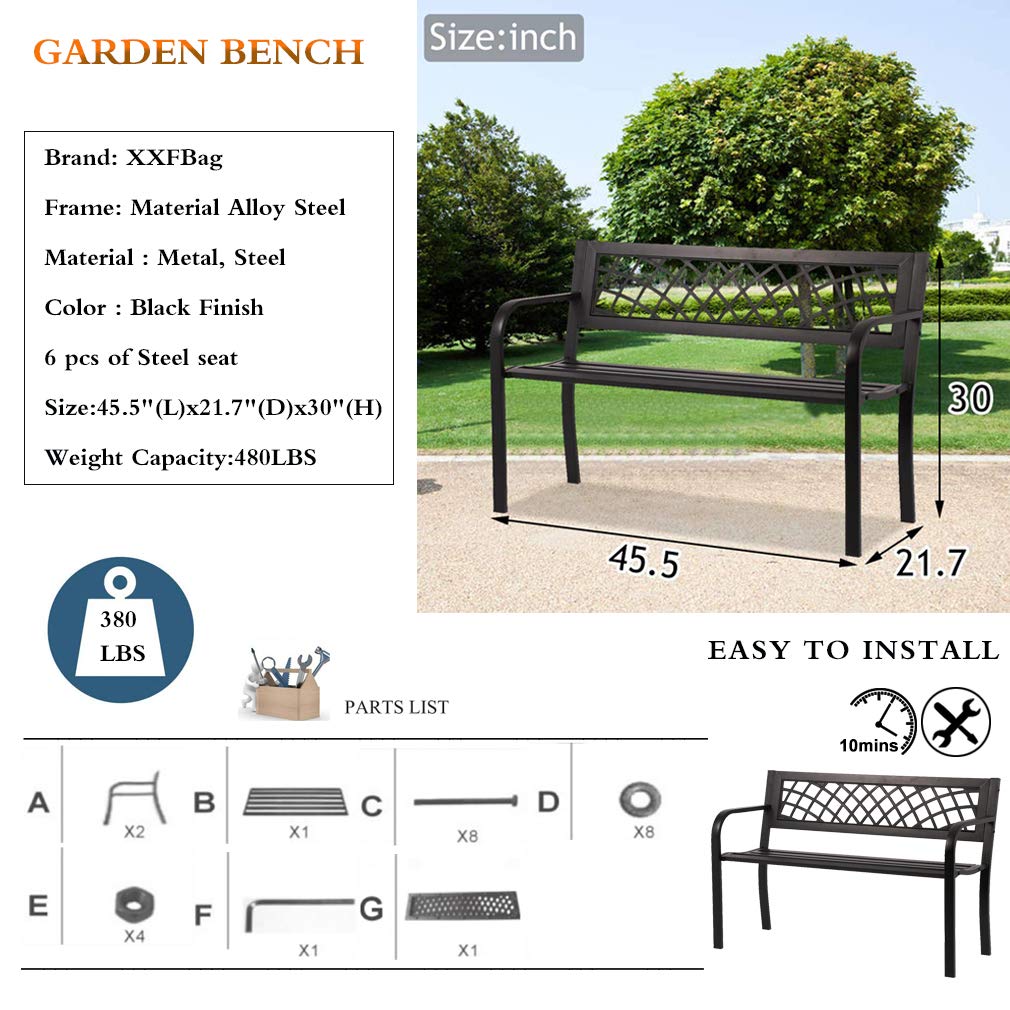 Black Metal Outdoor Bench with Armrests P249681