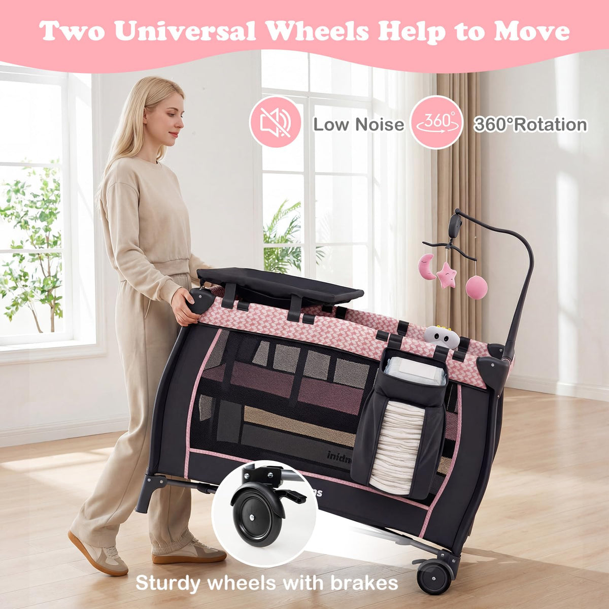 3 in 1 Pack and Play with Bassinet, Changing Table, Storage Y9821