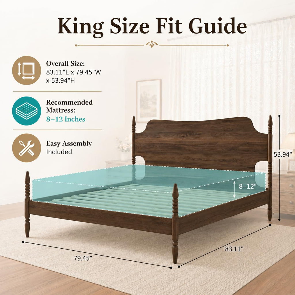 King Size Wood Platform Bed Frame with Curved Headboard D62716
