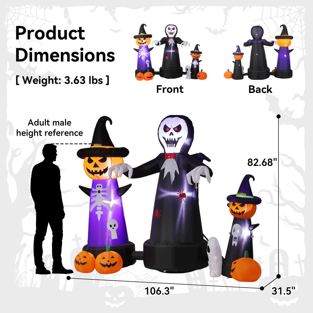 9FT Halloween Inflatable Grim Reaper with Built-in LED Light I5931