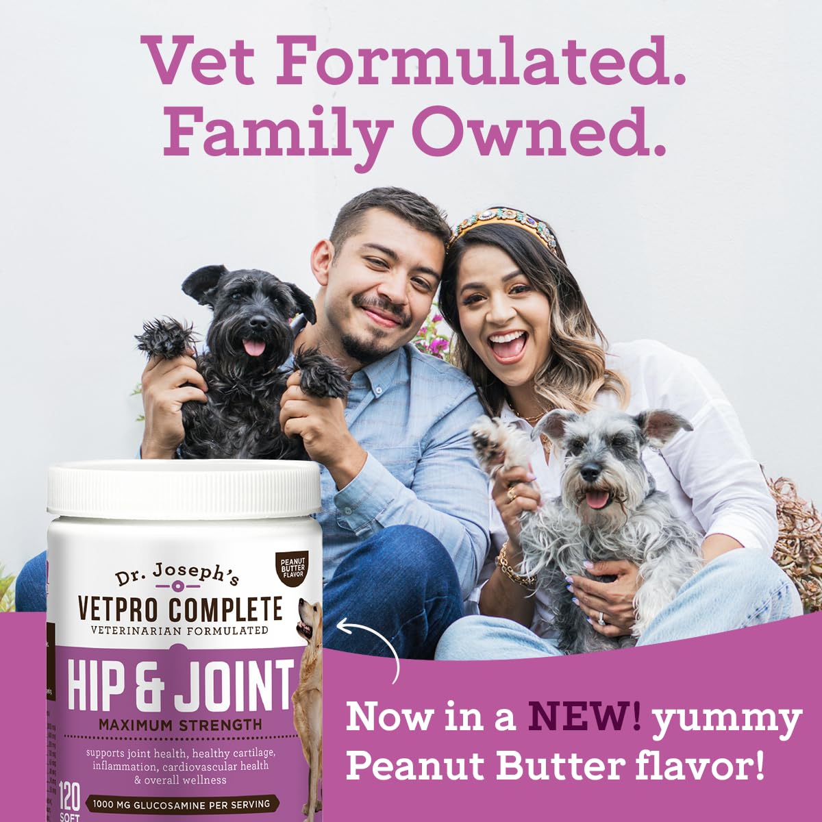 Glucosamine & Chondroitin Dog Joint Supplement Chews, Peanut Butter, 120 Ct I3905