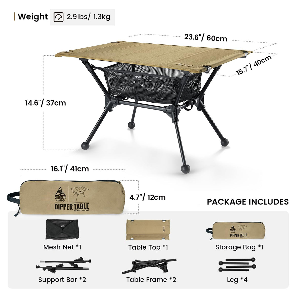 Lightweight Portable Folding Camping Table with Mesh Storage Net F443