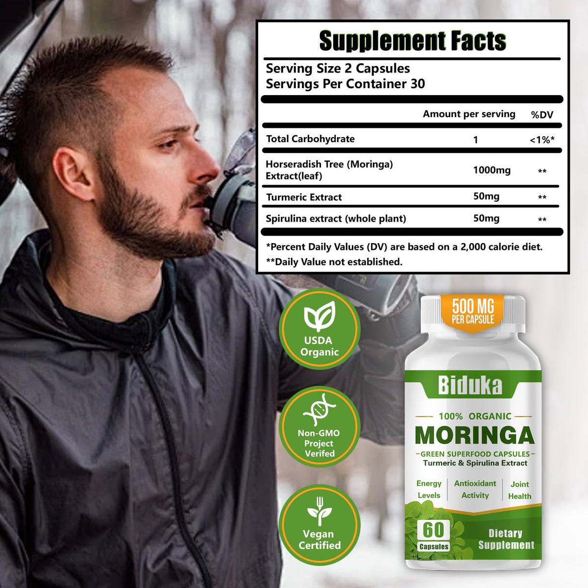 Organic Moringa Capsules 1000mg Vegan Non-GMO 60 Capsules G330