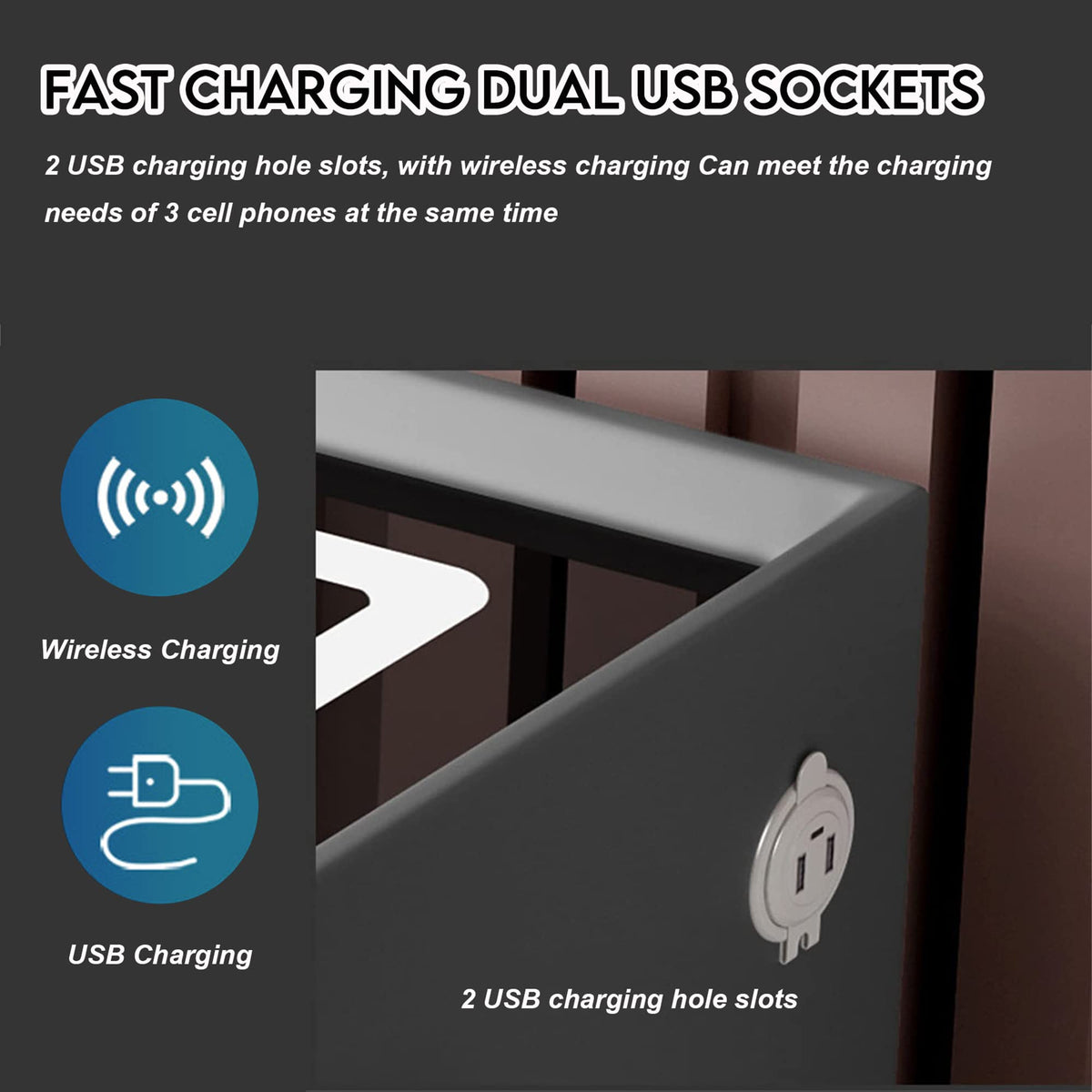 White 3 Drawer Smart Nightstand with Wireless Charging N91124