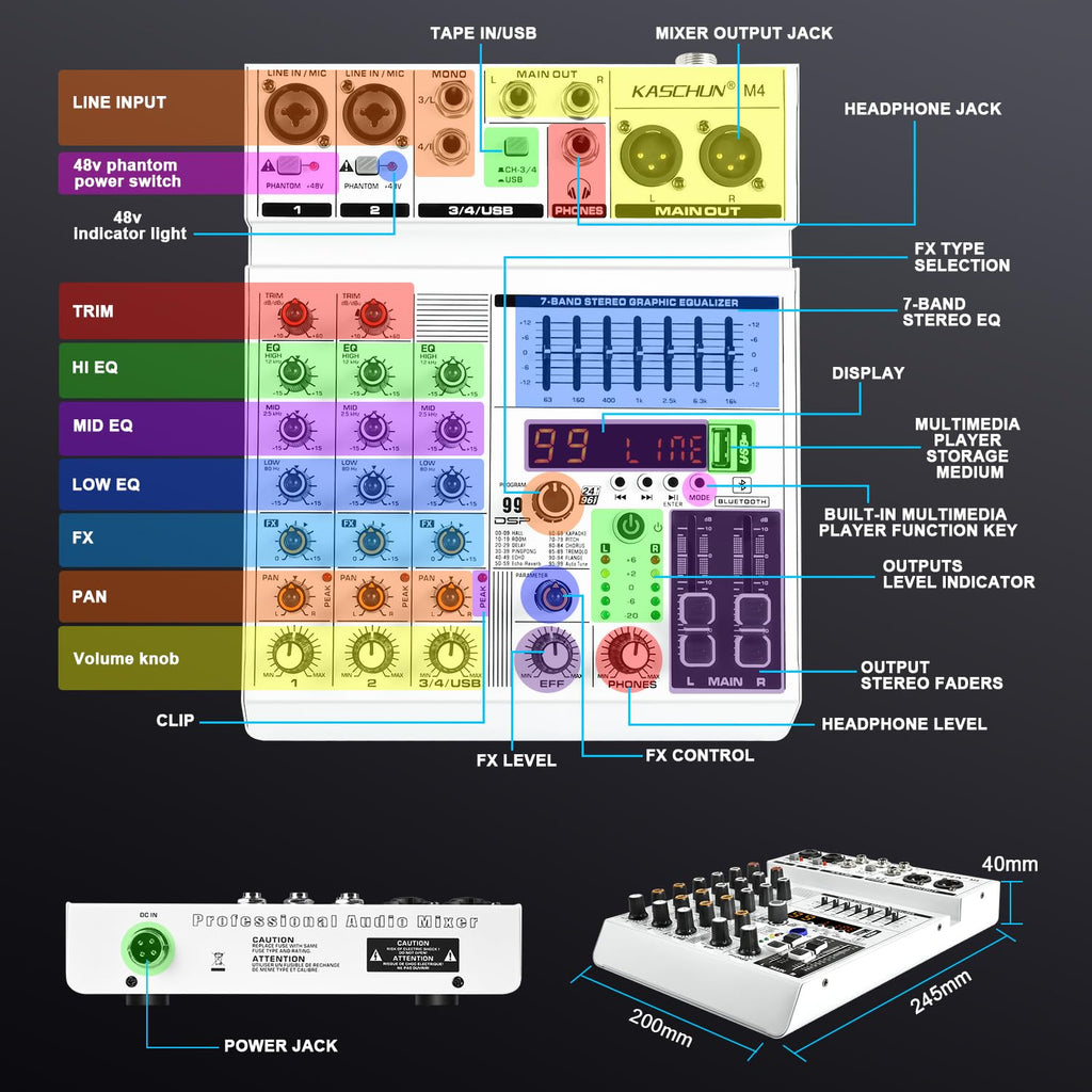 4-Channel Bluetooth Audio Mixer with XLR USB Interface L480759