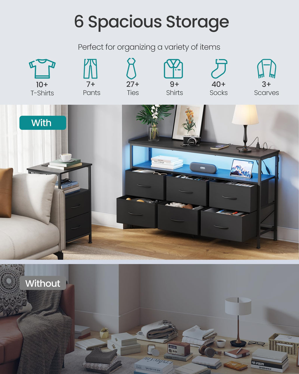 Wide Dresser with 6 Drawers & Open Shelf I981
