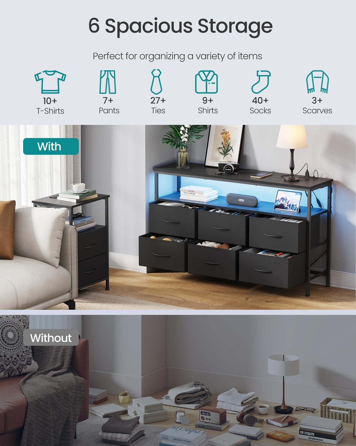 Wide Dresser with 6 Drawers & Open Shelf I981