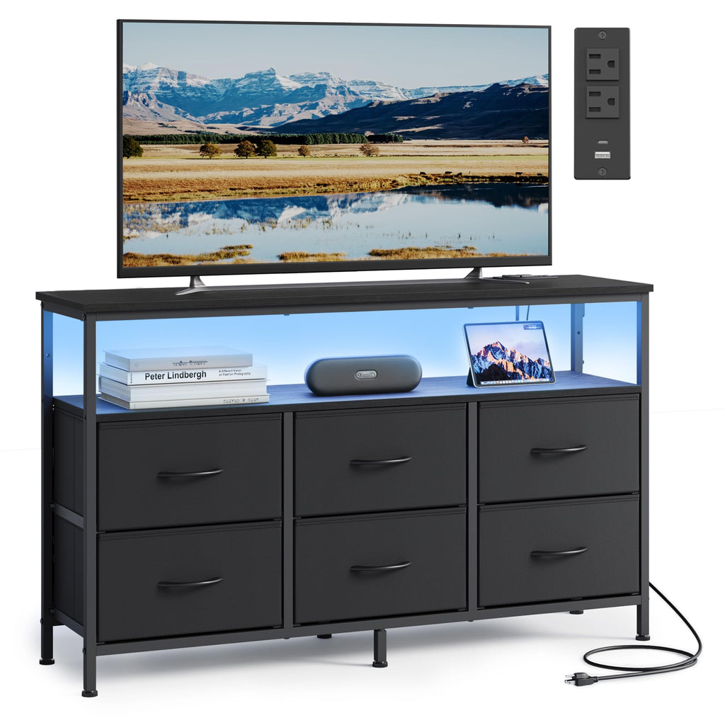 Wide Dresser with 6 Drawers & Open Shelf I981