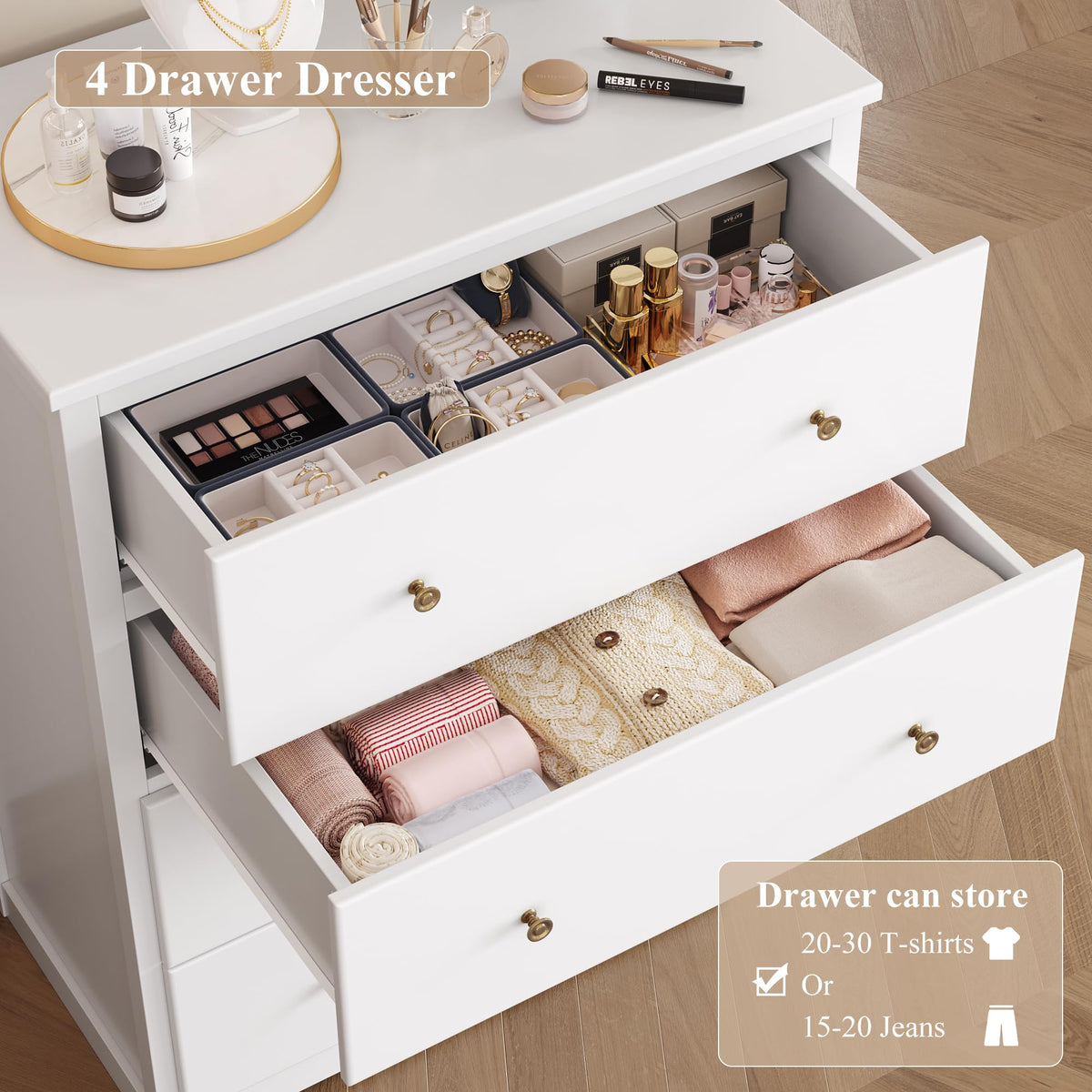 White 4 Drawer Wood Dresser B136294