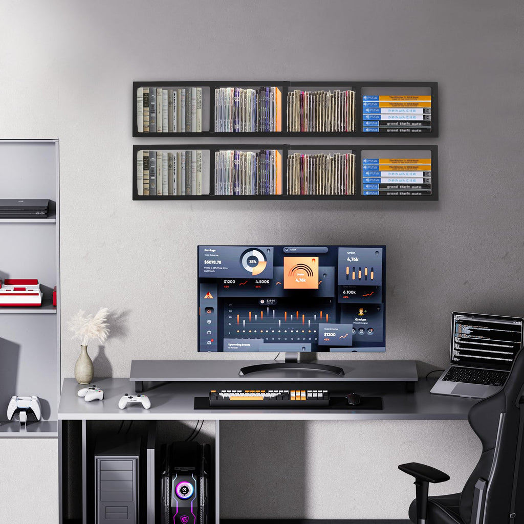 Black 2 Pcs 34Inch Metal Media Storage Rack Y905