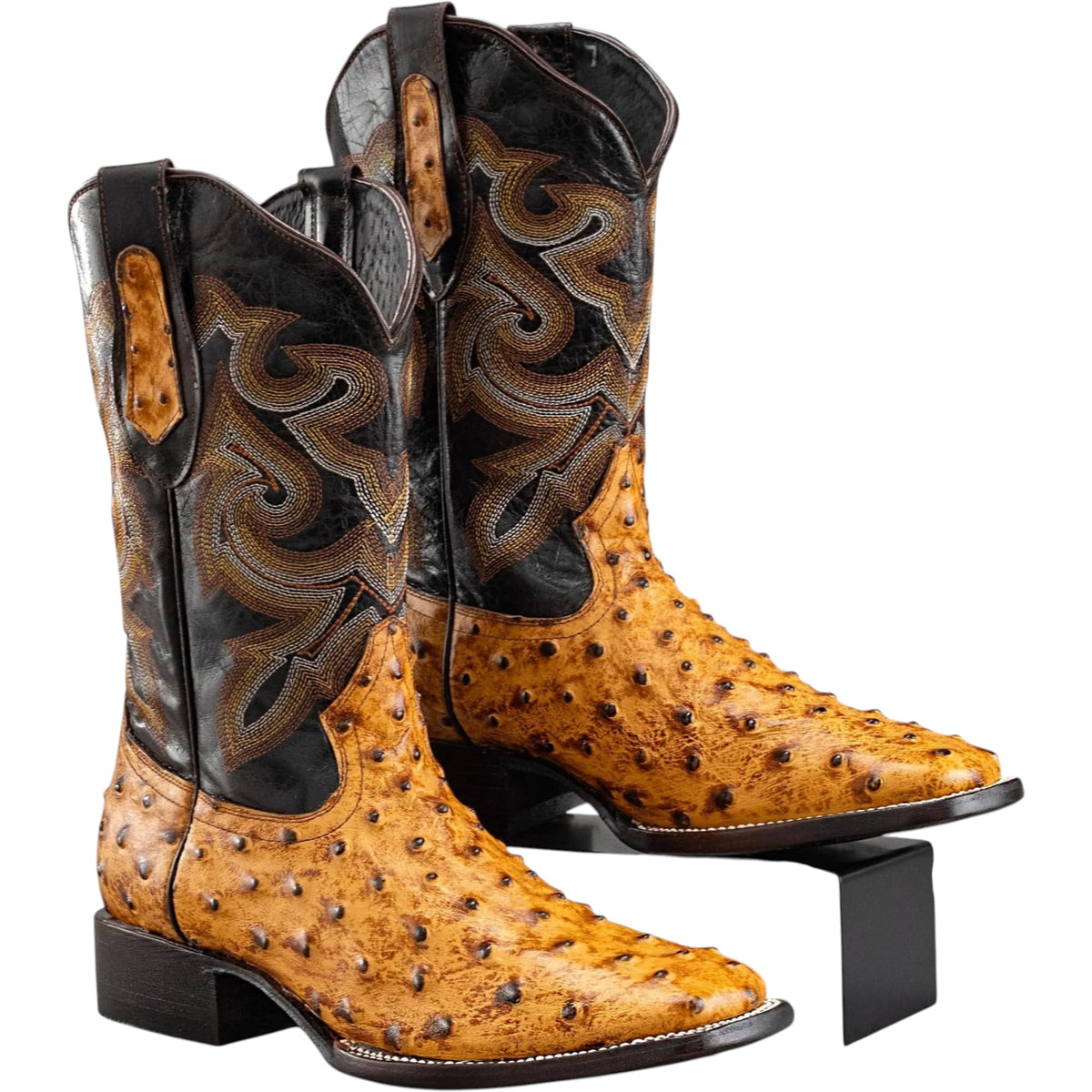 Men’s Genuine Leather Ostrich Print Square Toe Western Boots H8253
