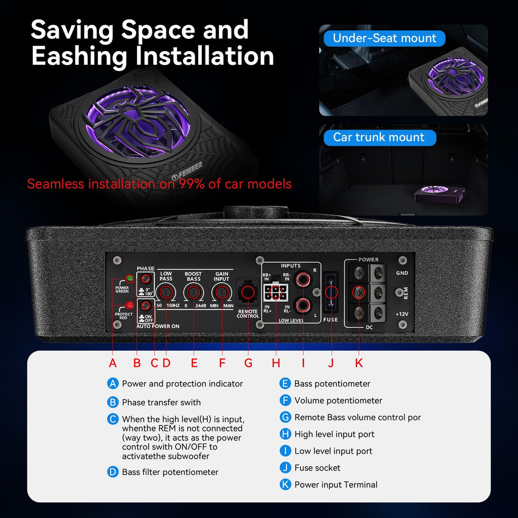 1200W Slim Underseat Subwoofer and Amp Package F229