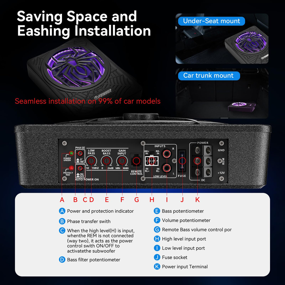 1200W Slim Underseat Subwoofer and Amp Package F229