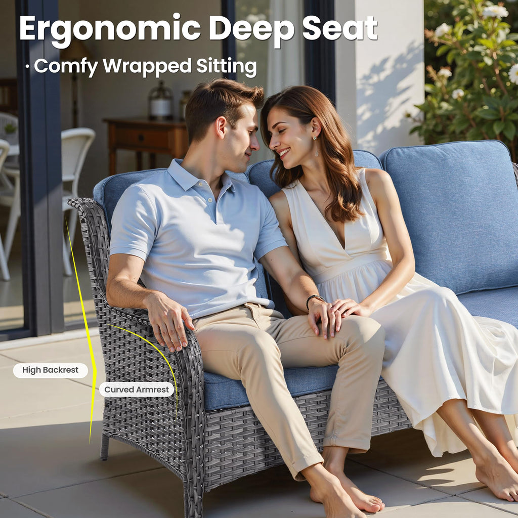 3-Pieces Outdoor Wicker Sofa with 2 Ottomans K38117
