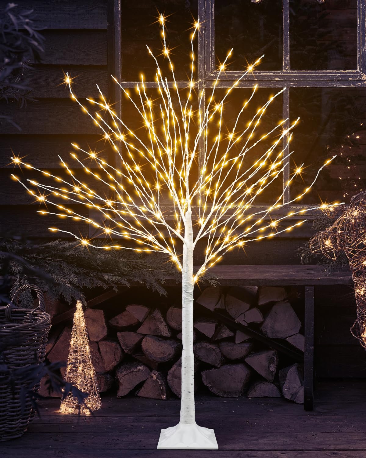 4 FT Lighted Artificial White Birch Tree with 432 LED Timer K868