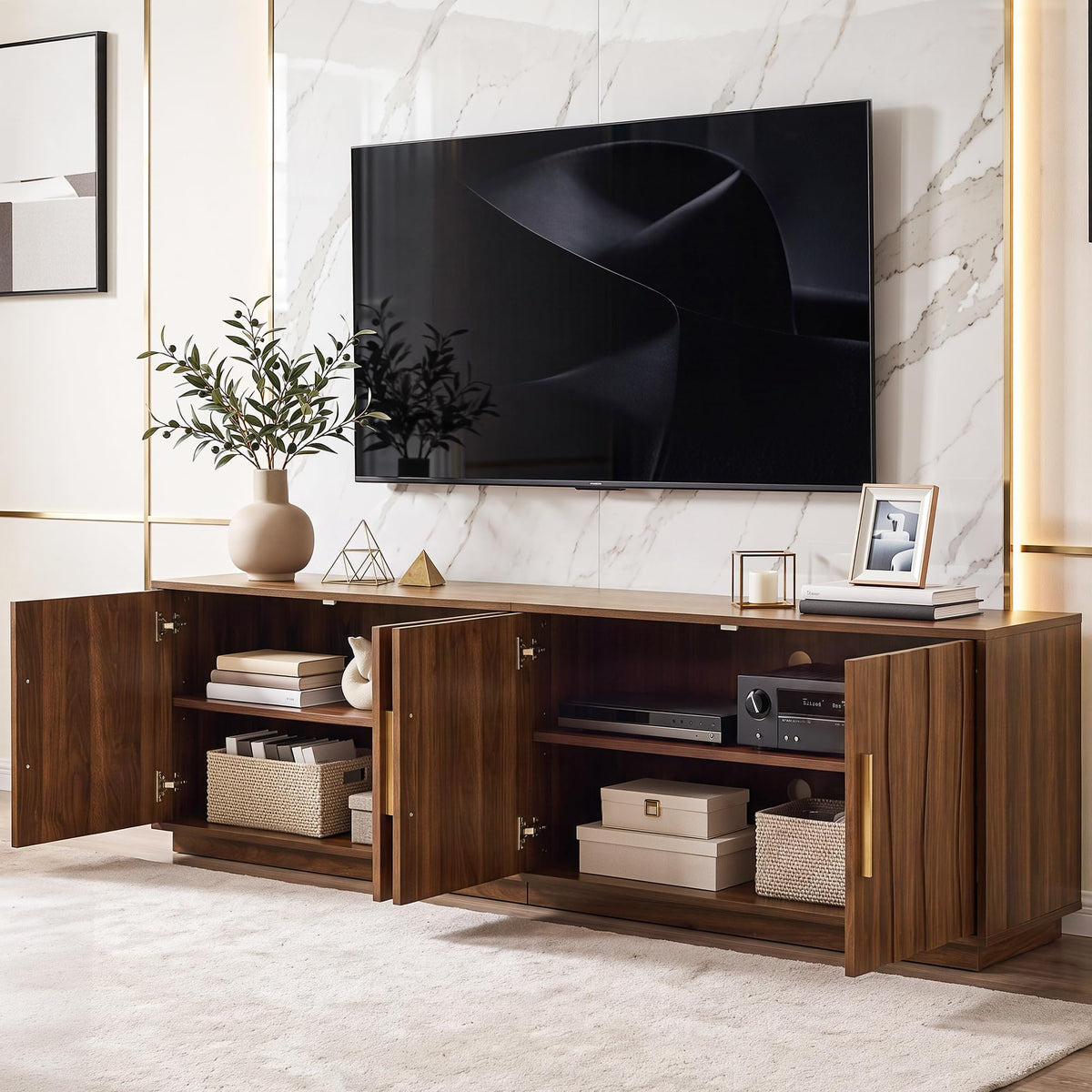 70" Mid Century Modern Walnut TV Stand T14958