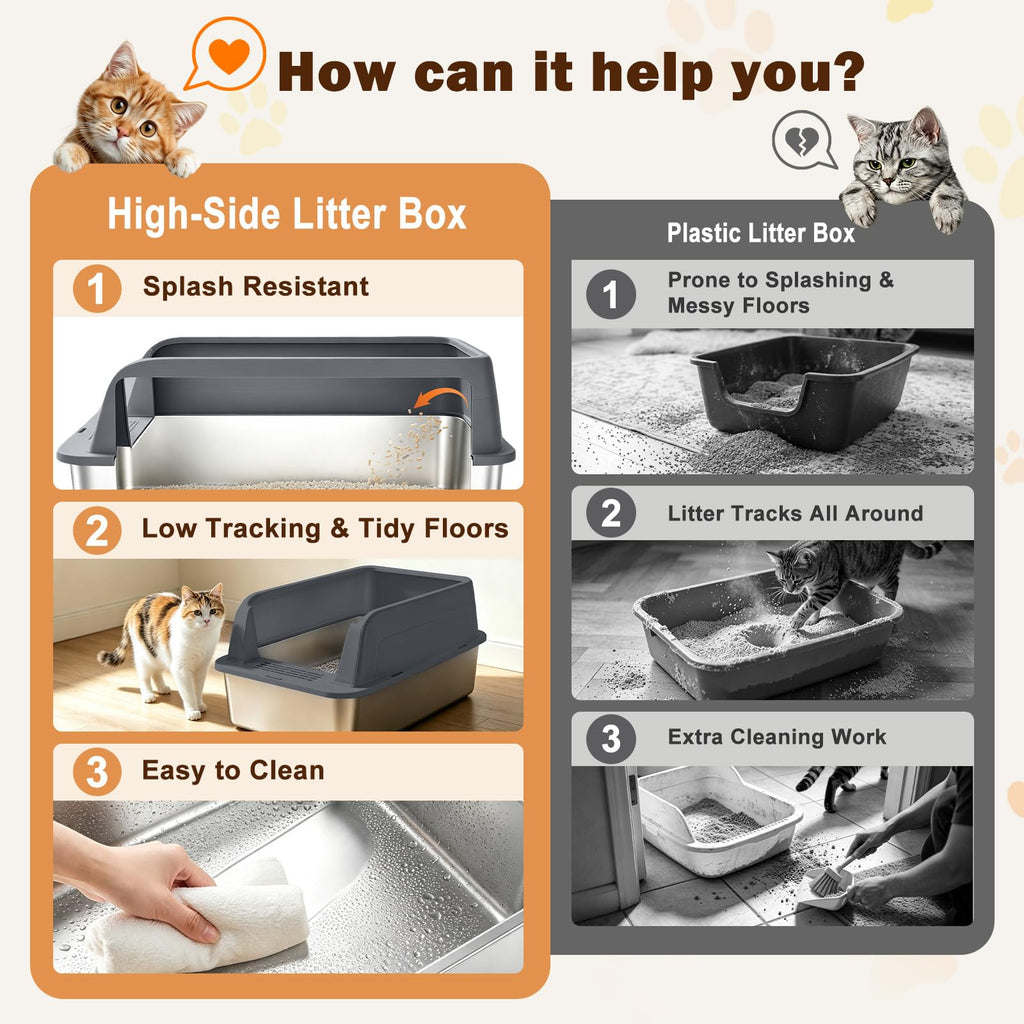 XL Stainless Steel Litter Box with Lid W661271