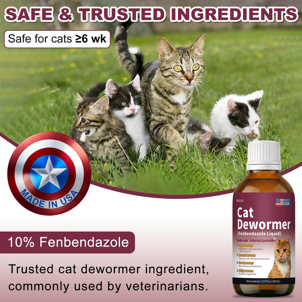 Fenbendazole Dewormer for Cats & Kitten, 150 mL W829