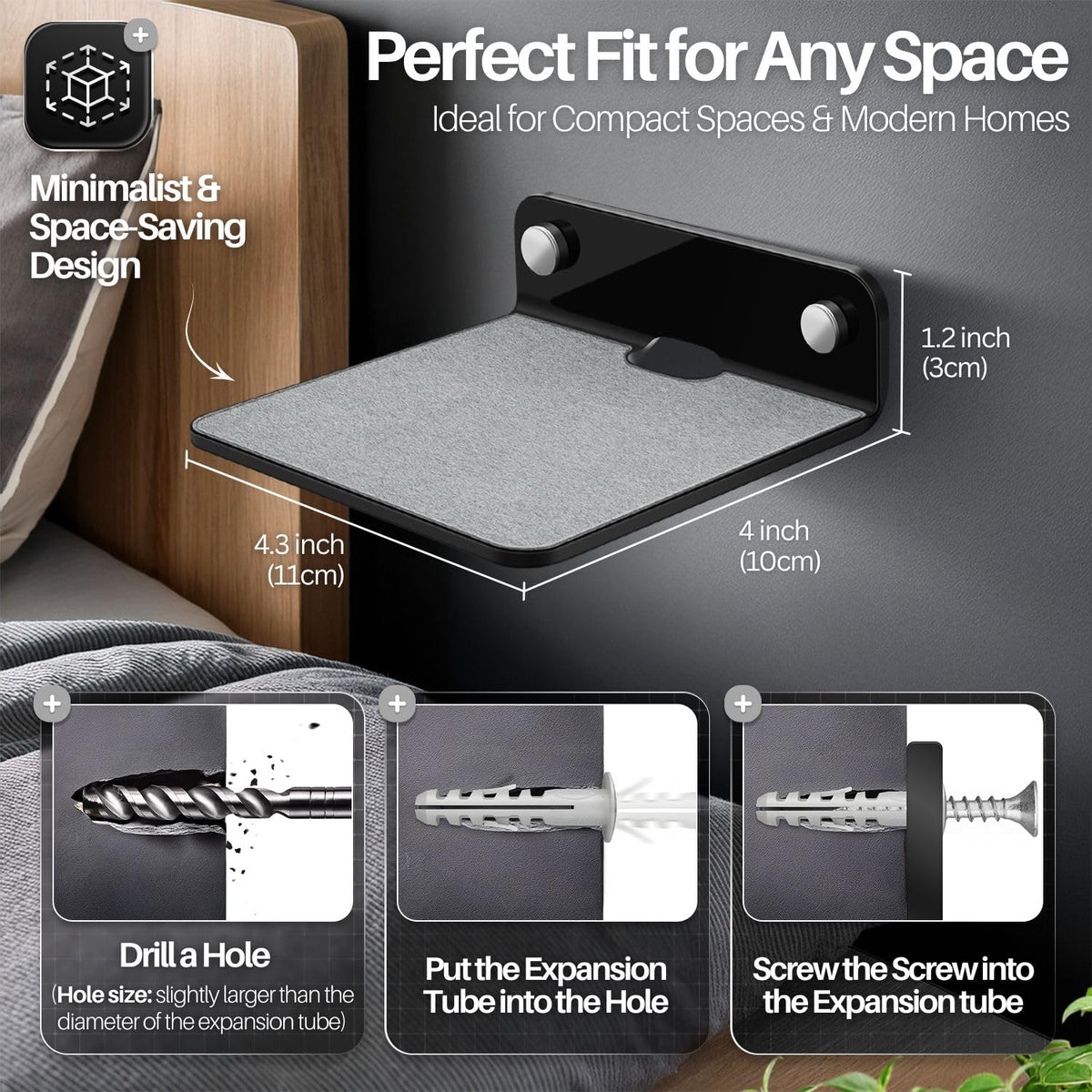 Black Acrylic 9 Inch 2 Pack Floating Speaker Shelf Wall Mount K31065