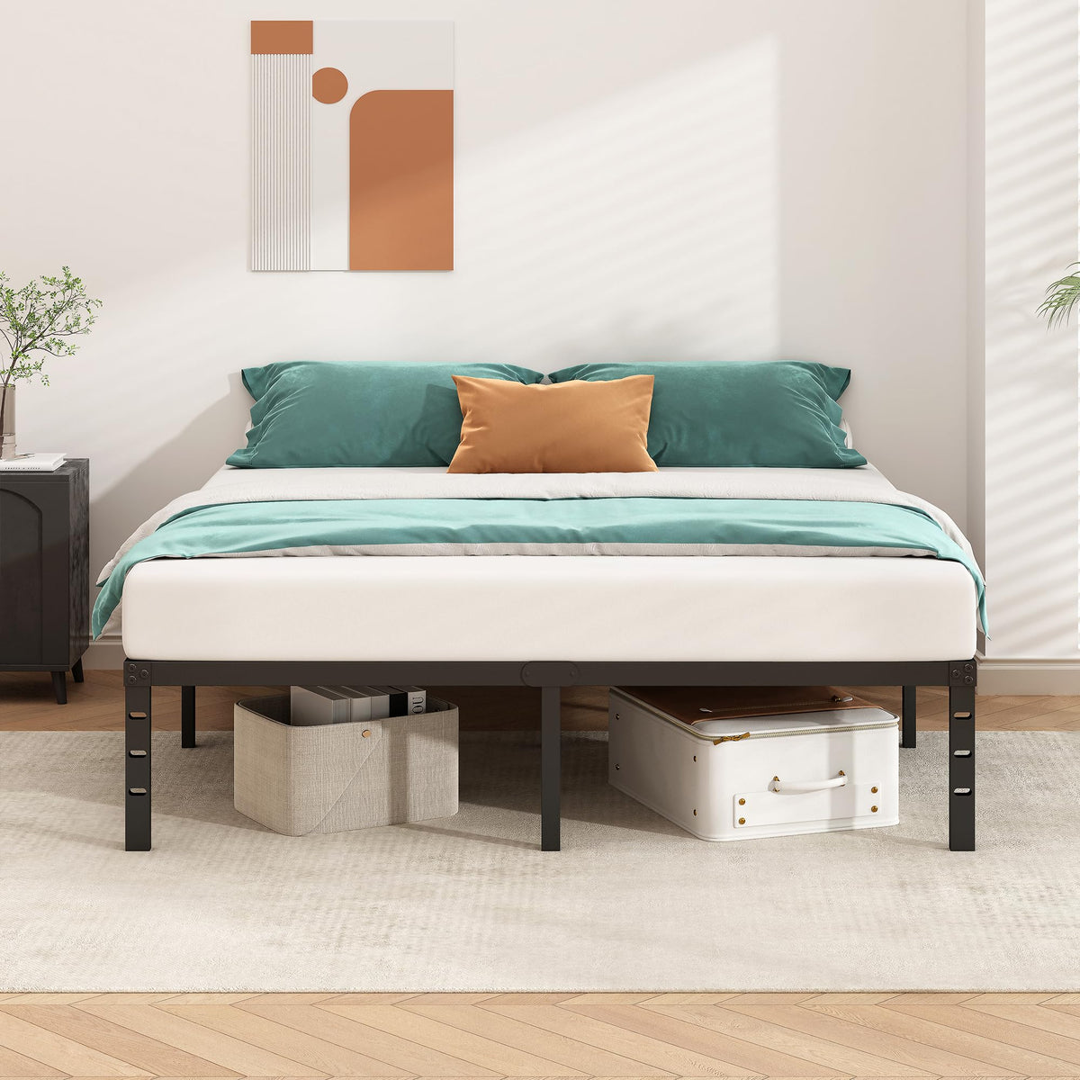 14 Inch Tall Black Metal Platform Twin Size Bed Frame C668129