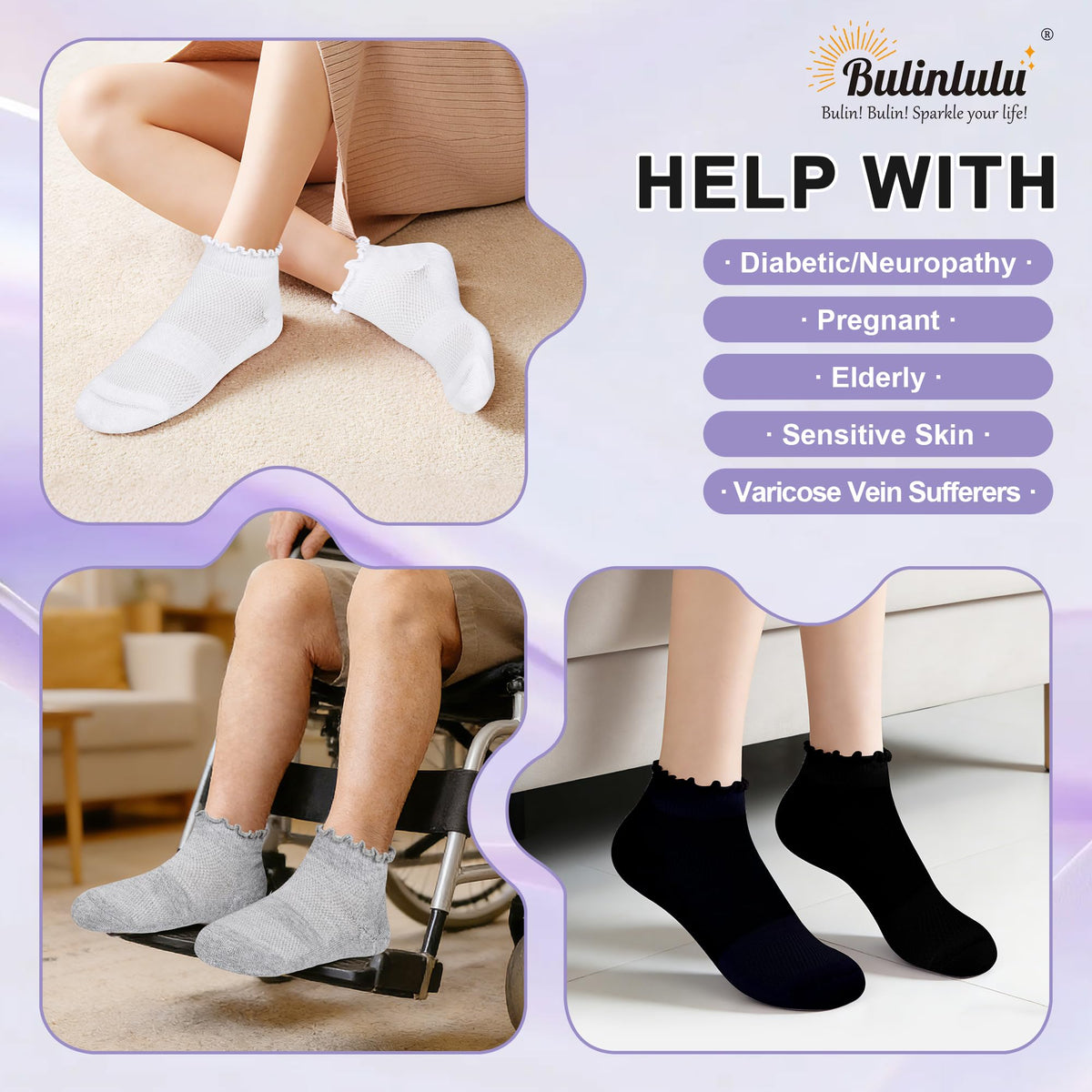 6 Pairs Low Cut Non Binding Ankle Socks U729