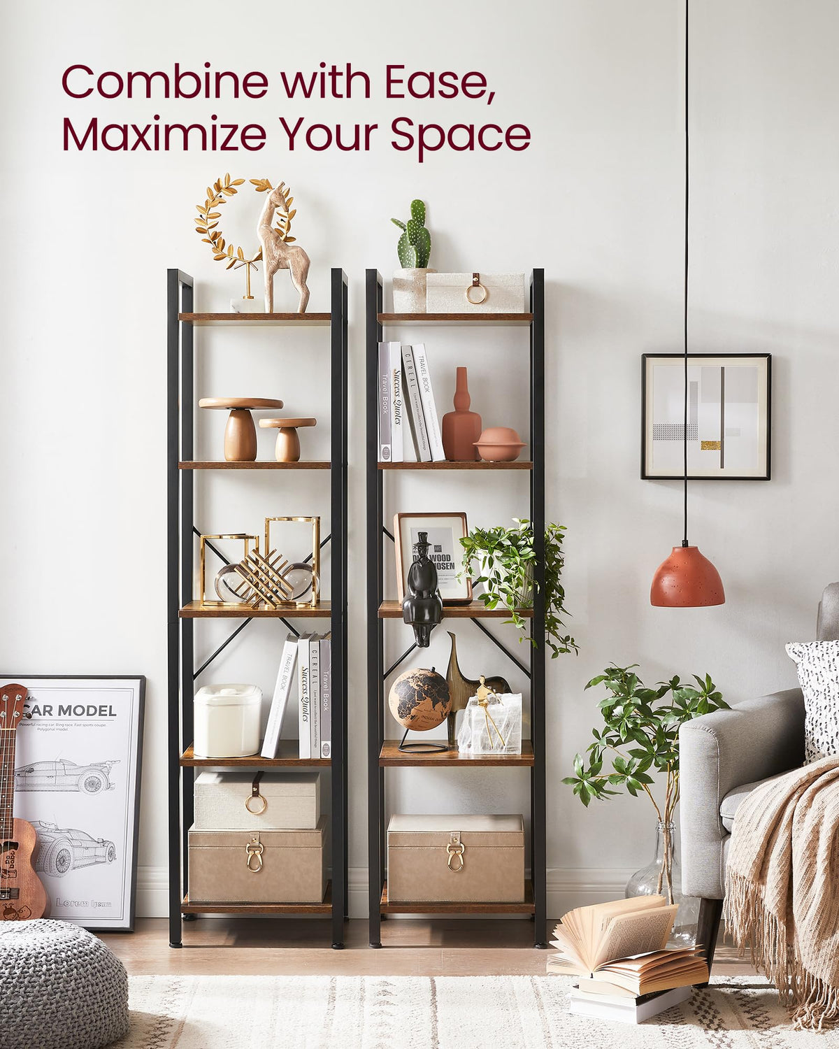 5-Tier Bookshelf with Steel Frame E46578
