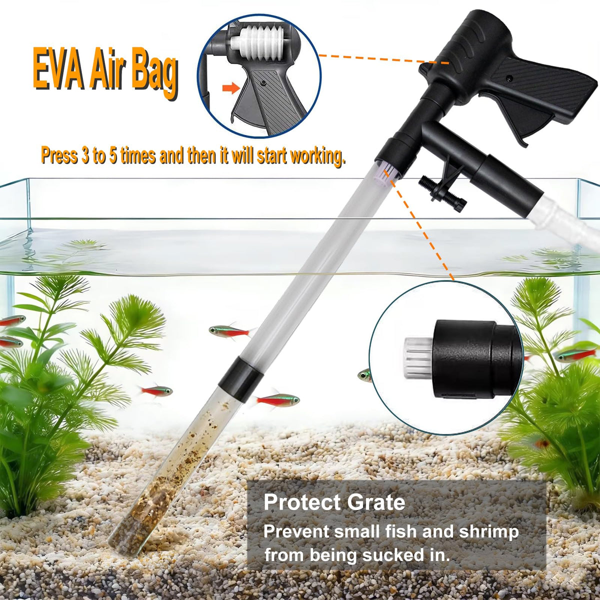 Aquarium Gravel Cleaner with 6Ft Water Hose and Skimmer Net A51706