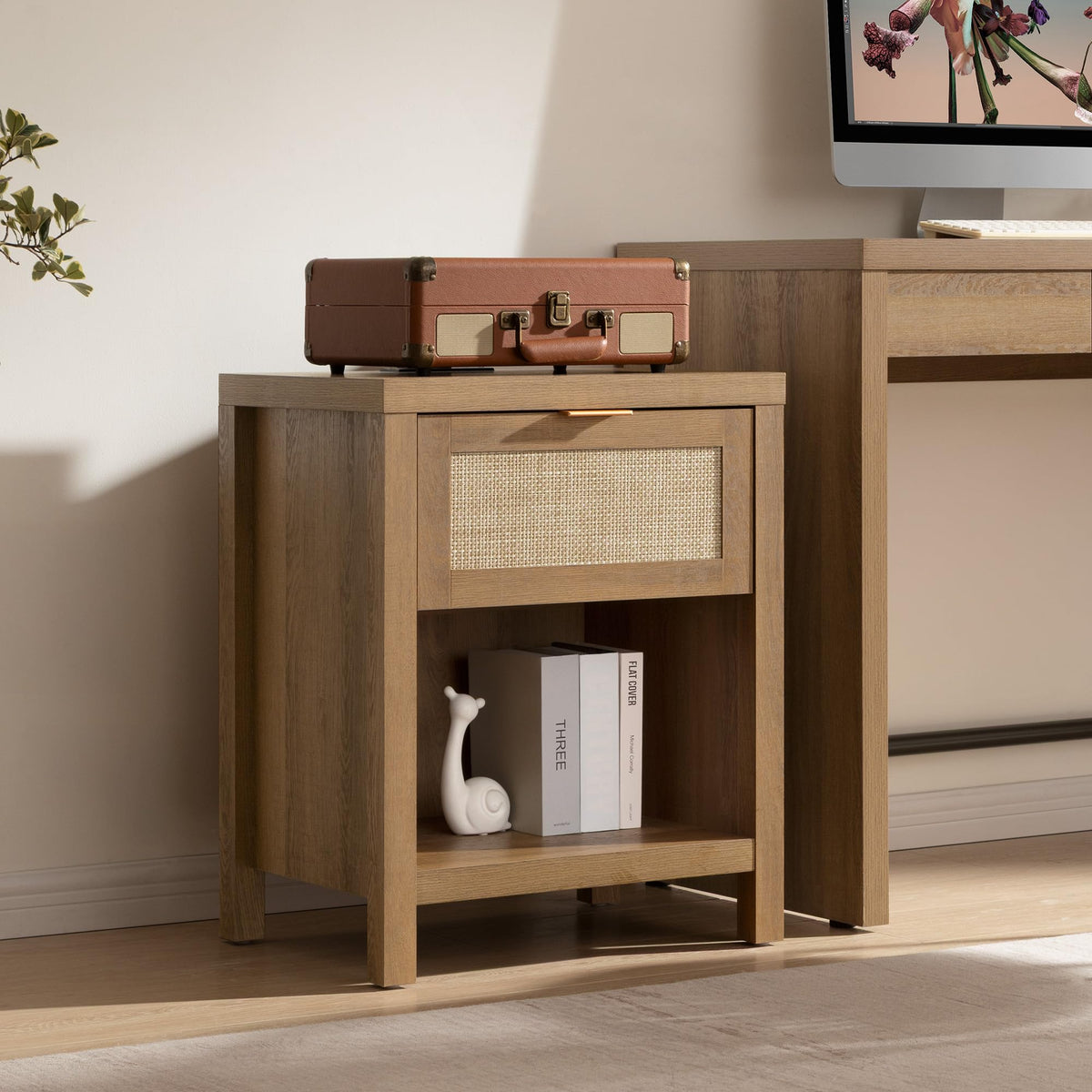 Rattan Night Stand with Charging Station X47124