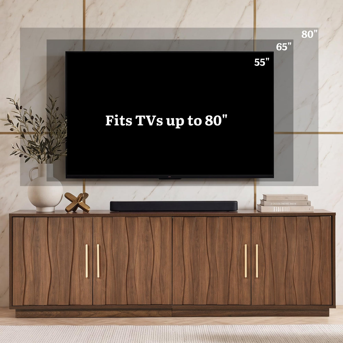70" Mid Century Modern Walnut TV Stand T14958