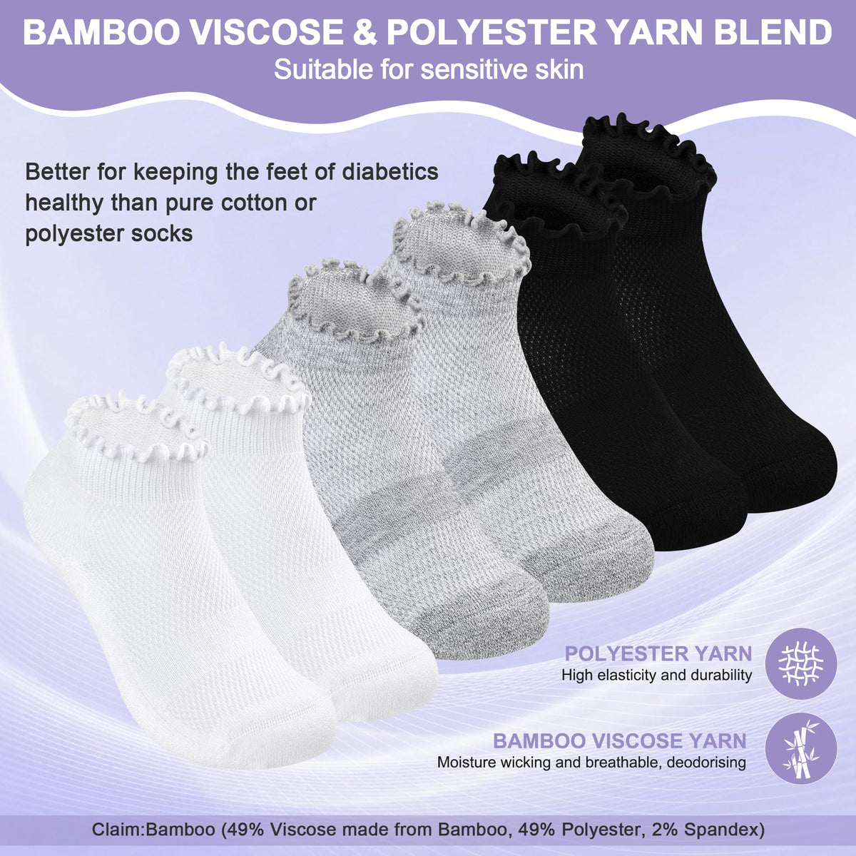 6 Pairs Low Cut Non Binding Ankle Socks U729